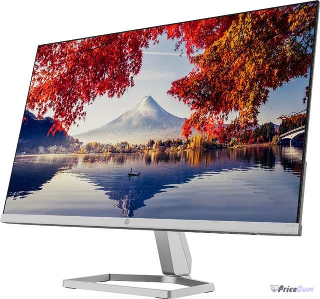 24 inch monitor front view with slim bezel and silver stand