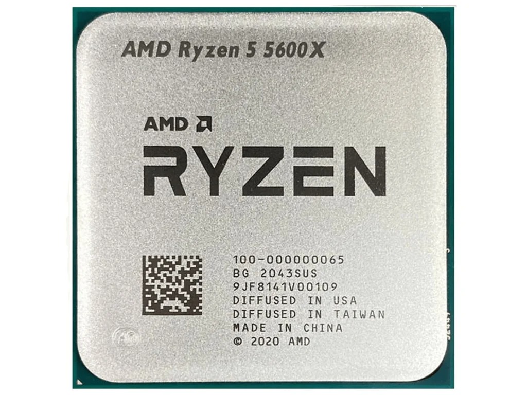 AMD Ryzen 5 5600X processor close up showing the metal heat spreader