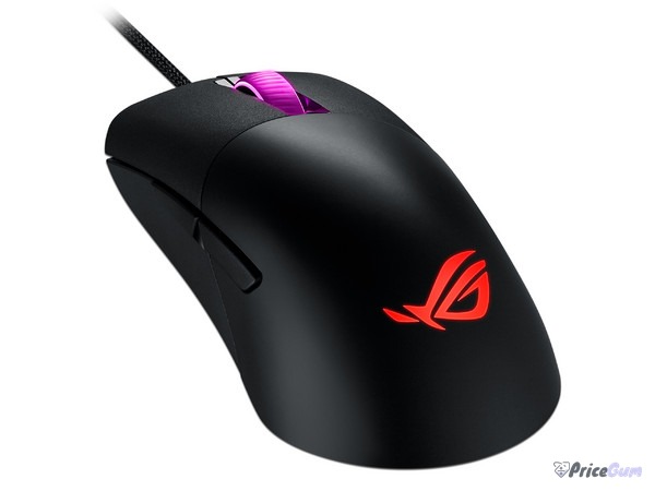 ASUS ROG Keris P509 wired gaming mouse side profile with paracord cable