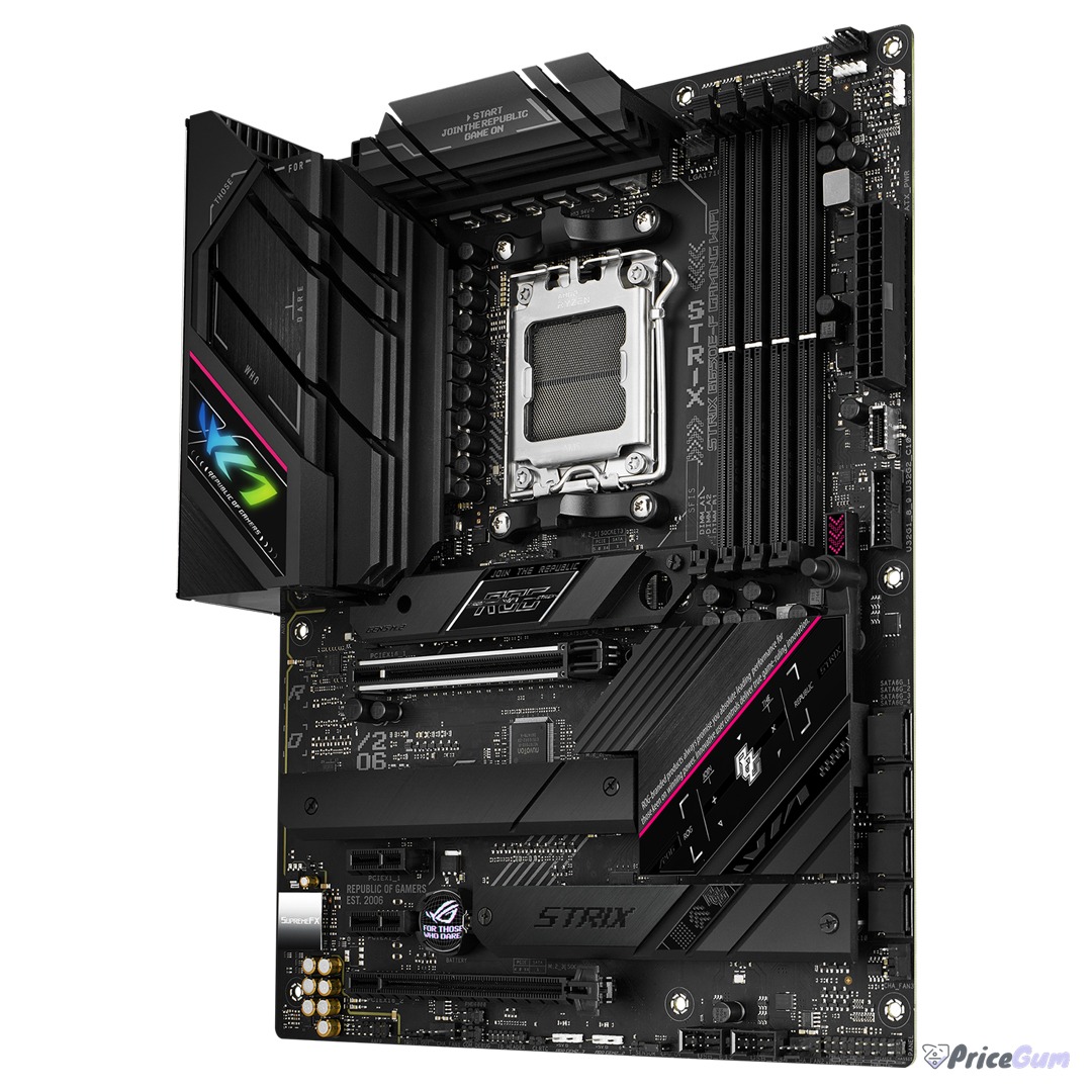 ASUS ROG Strix B650E-F Gaming WiFi motherboard angle view