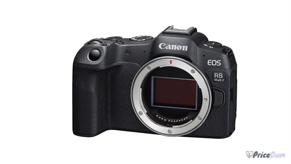 Canon EOS R8 Mark II camera body without lens showing the R8 Mark II badge