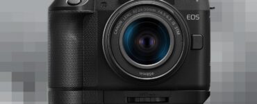 Canon EOS R8 Mark II front view with RF 24-50mm kit lens and extension grip