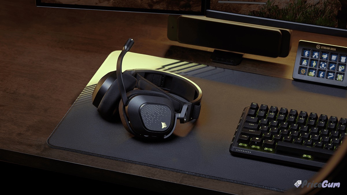 Corsair HS80 V2 Max price in Pakistan illustrated by the headset on a gaming desk