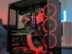 Mid-tower gaming PC build with RGB fans and tempered glass side panel