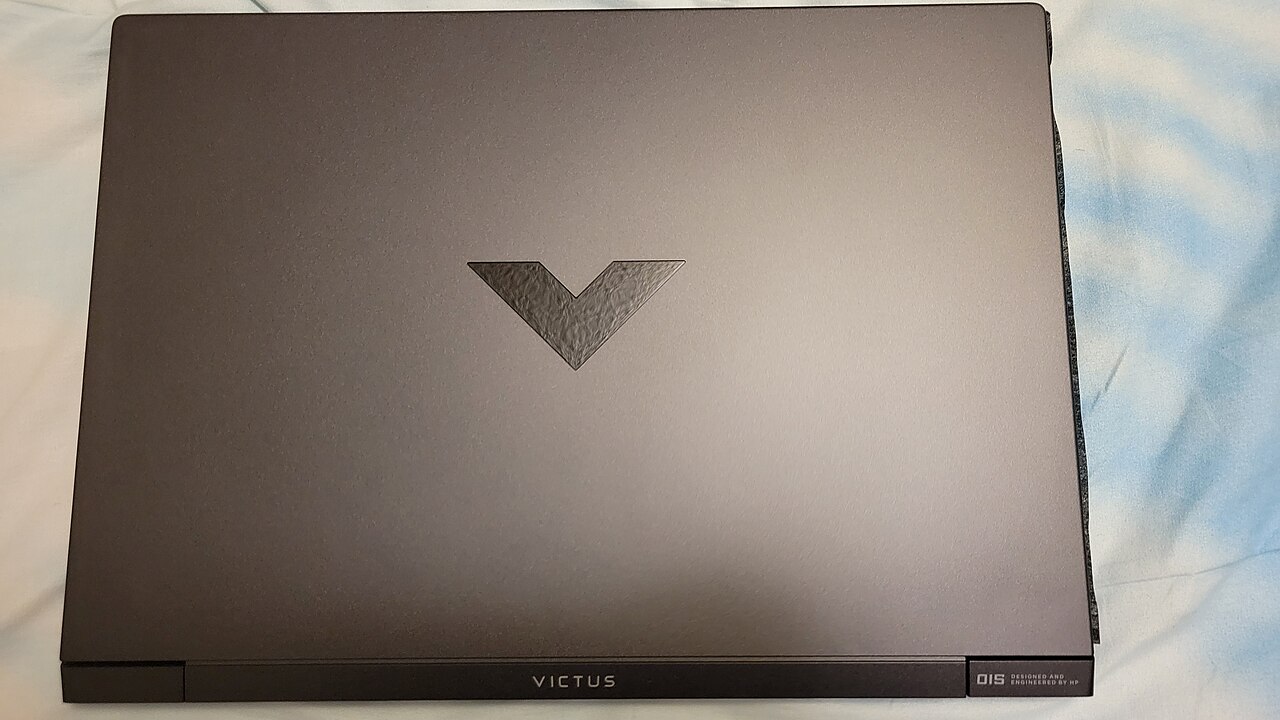 HP Victus 15 gaming laptop lid with Victus logo