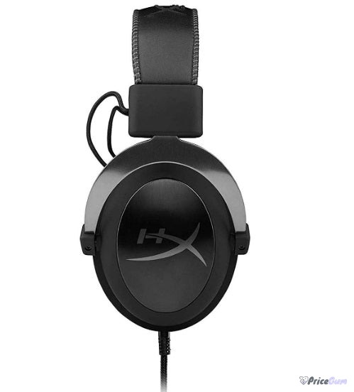 HyperX Cloud II earcup side view showing memory foam cushion and aluminium frame
