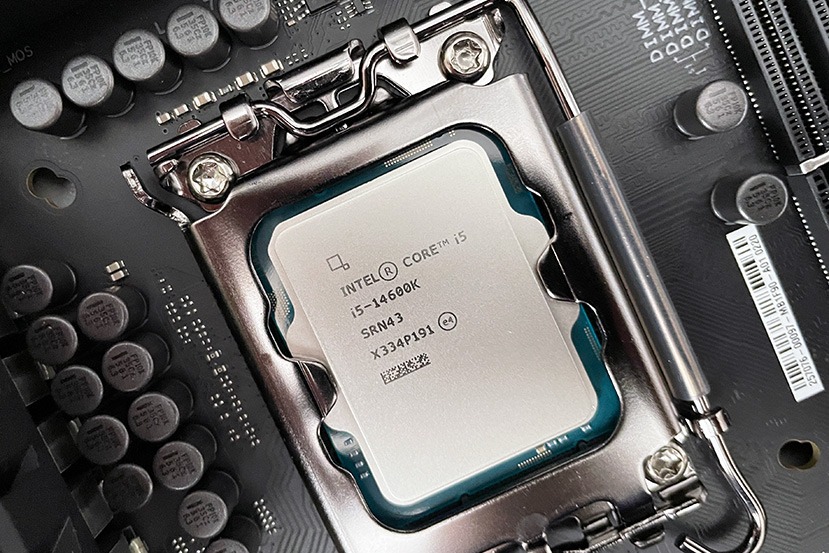 Intel Core i5-14600K processor installed in an LGA1700 motherboard socket