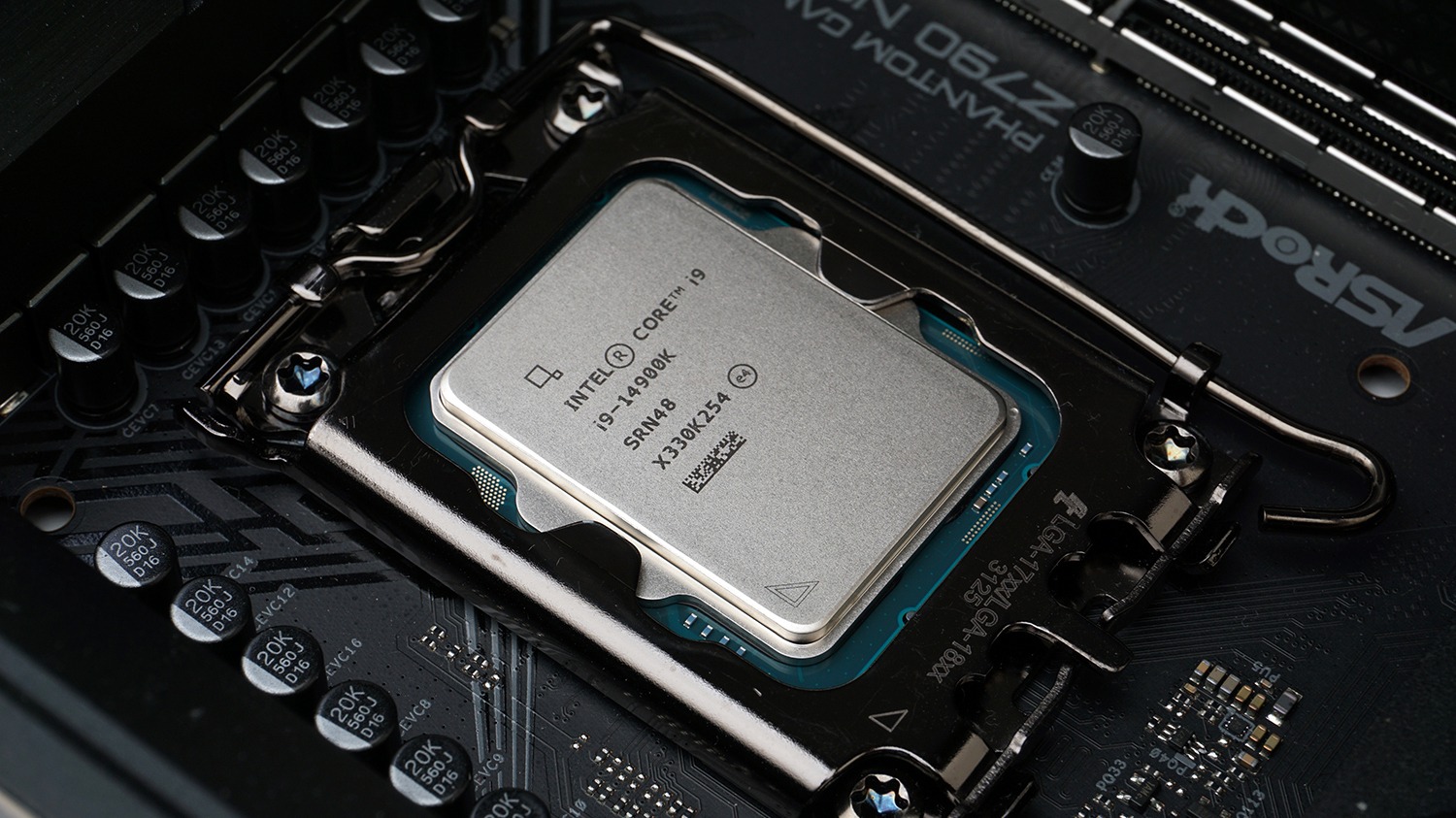 Intel Core i9-14900K processor installed in an LGA1700 motherboard socket