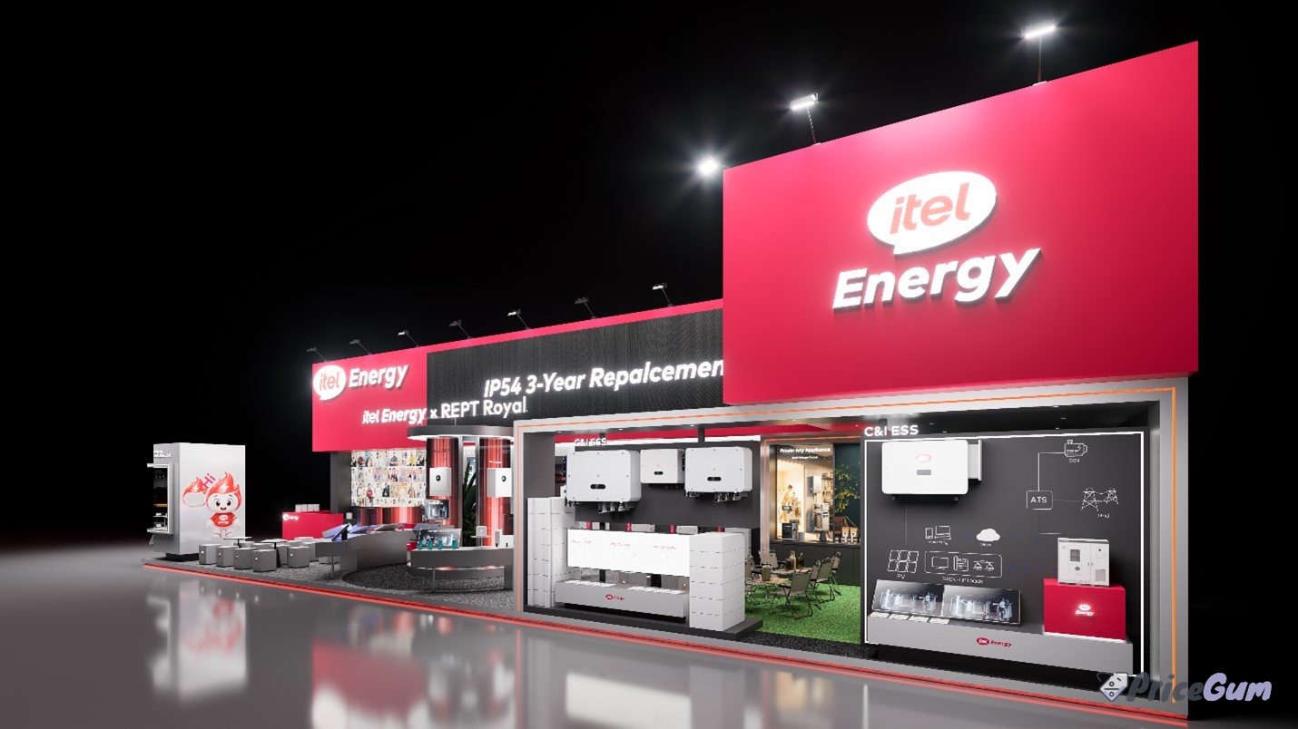 itel Energy exhibition stall with Sparta inverters and battery systems at Solar Pakistan Expo 2026