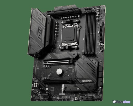 MSI MAG B650 Tomahawk WiFi AM5 motherboard top view showing VRM heatsinks and DDR5 slots