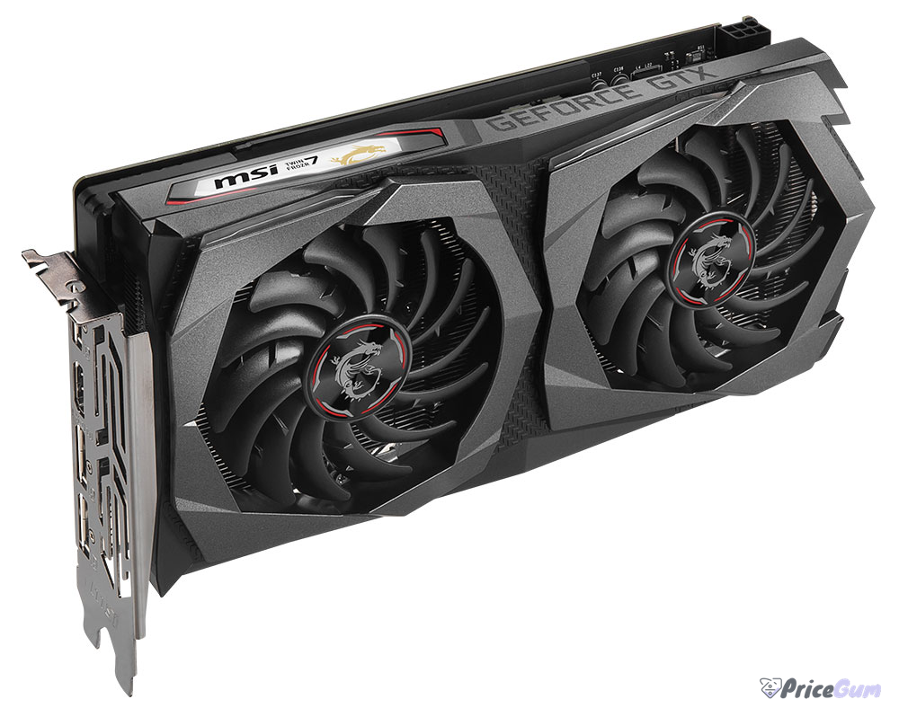 MSI GTX 1650 Super Gaming X graphics card angled side view with Twin Frozr 7 cooler