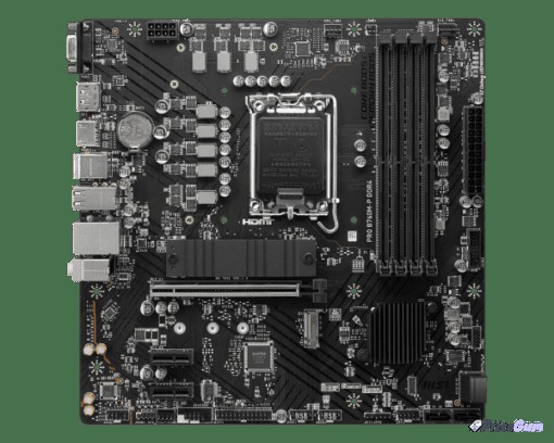 MSI PRO B760M-P DDR4 top view showing four DDR4 slots and LGA1700 socket