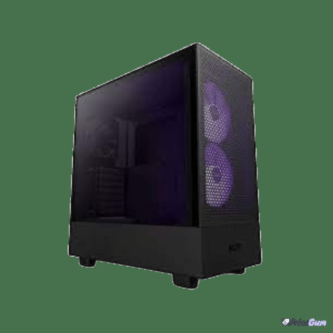 NZXT H5 Flow black side view showing perforated front panel and tempered glass
