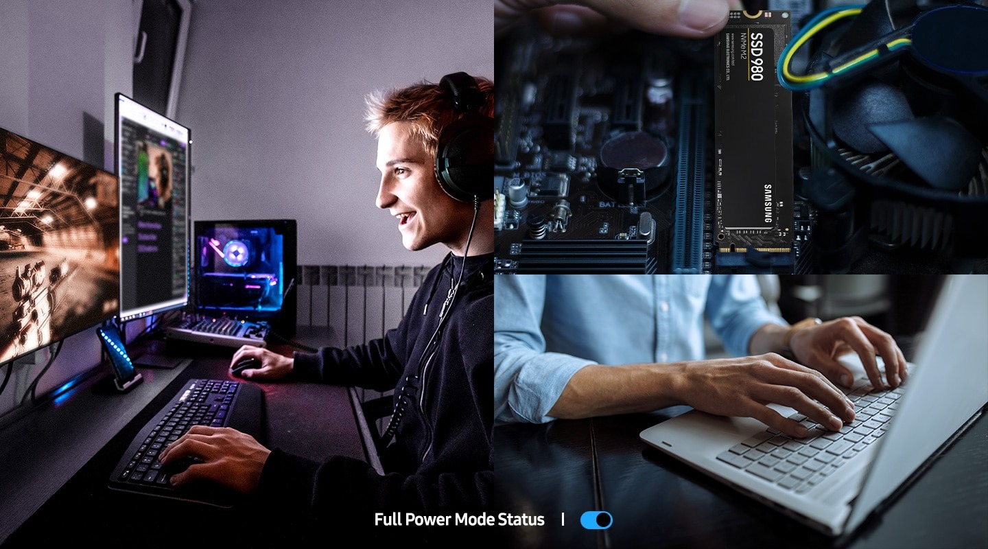Samsung 980 1TB shown with a desktop gaming setup