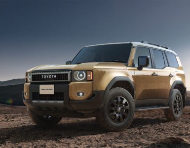 Toyota Land Cruiser Prado LC250 front three-quarter view in desert