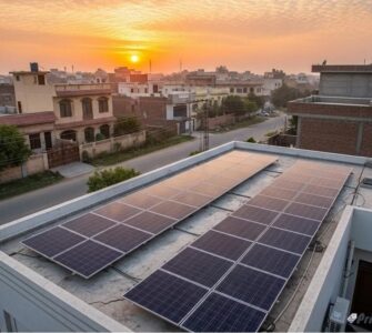 Solar panels installed on a rooftop in Pakistan showing the current solar panel price in Faisalabad