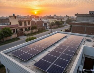 Solar panels installed on a rooftop in Pakistan showing the current solar panel price in Faisalabad